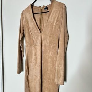 Large Windsor Suede Tan long sleeve clubbing dress